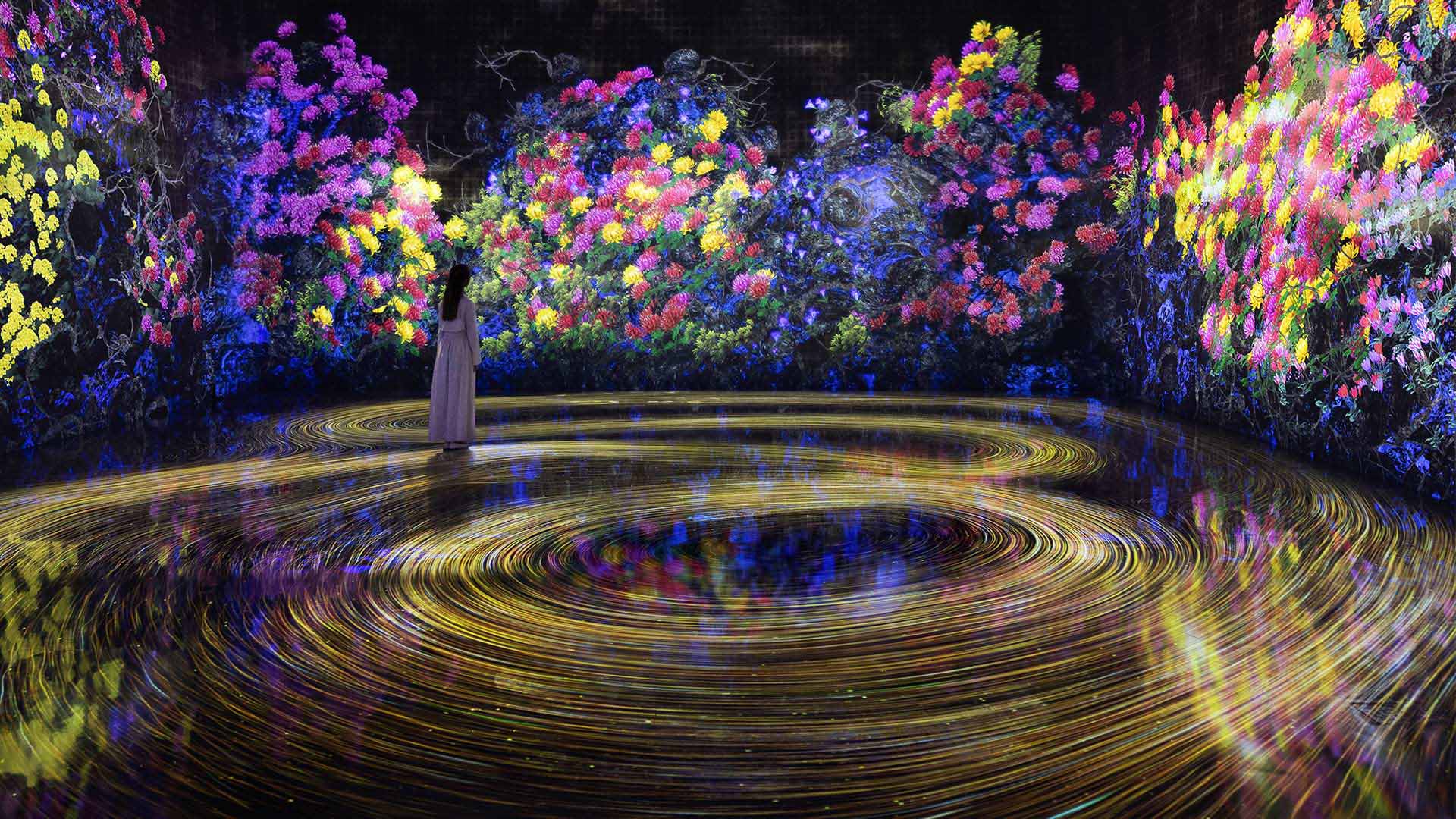 Flow Reaches Far, sebuah pameran imersif untuk teamLab Future World di ArtScience Museum, sebuah tujuan wisata di Marina Bay Sands