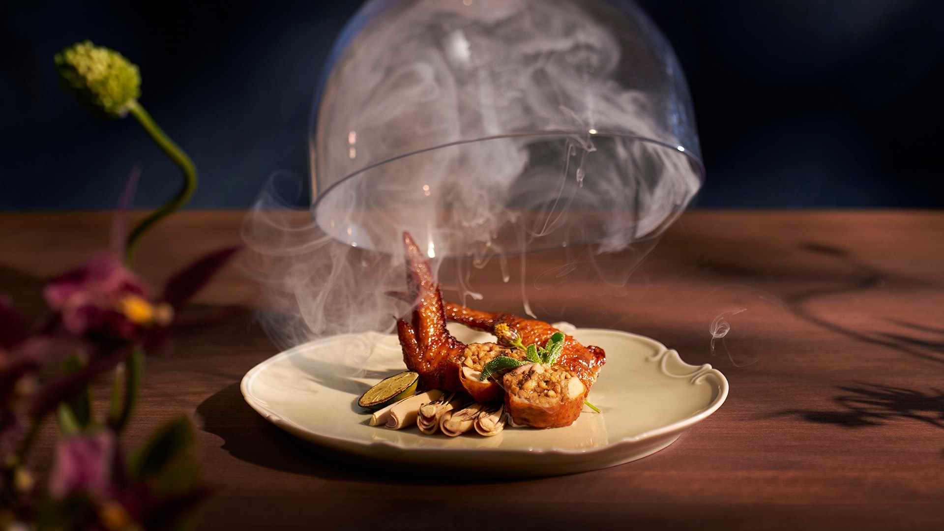 Jin Ting Wan – Smoked Crispy Stuffed Chicken Wing with Wild Mushroom & Black Rice