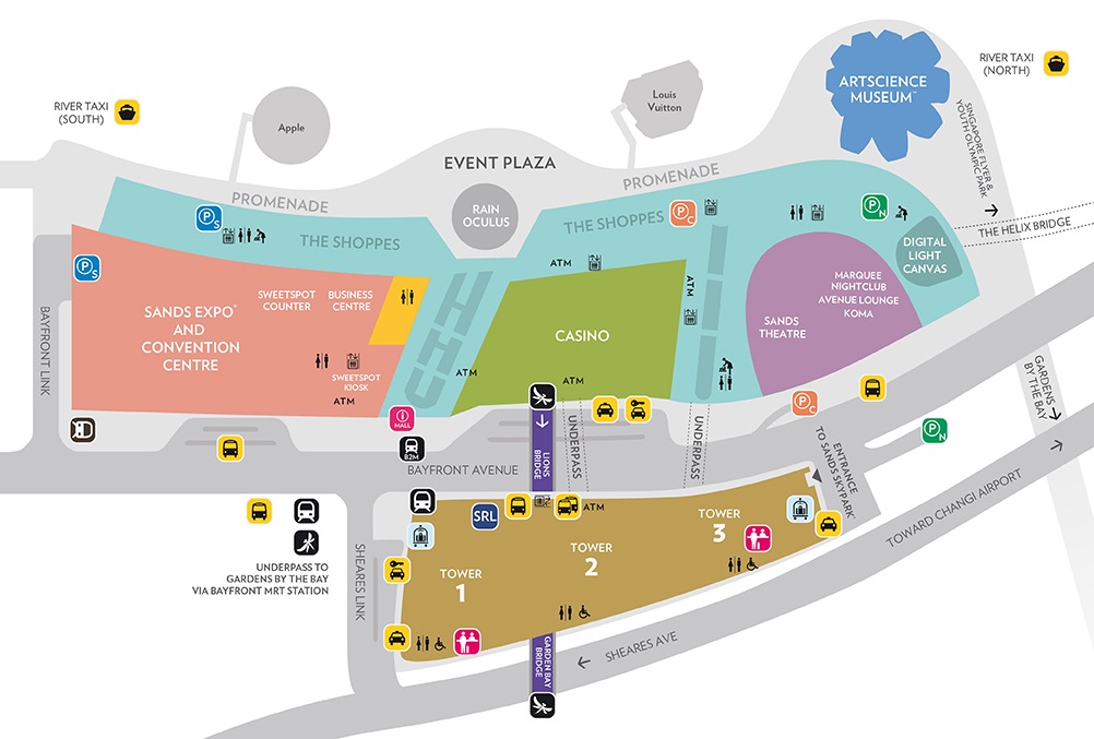 Peta lokasi dan tengaran Marina Bay Sands