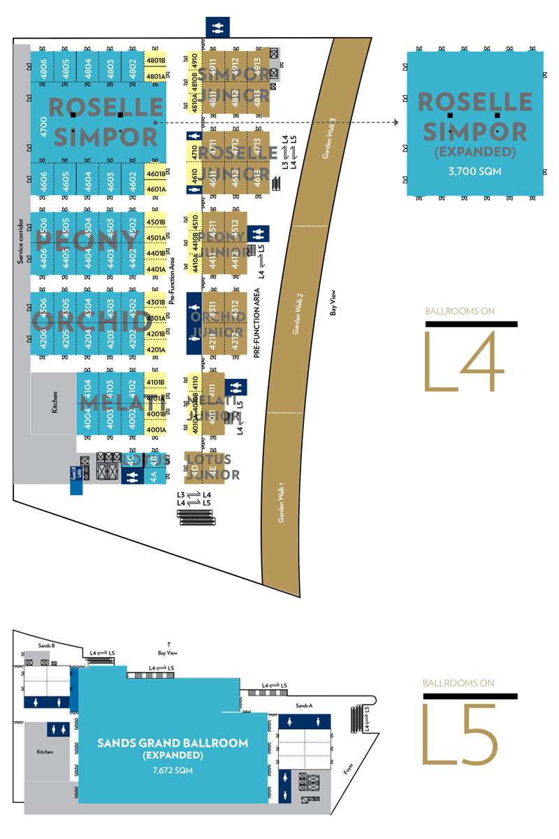 Denah Lantai: Ballroom di Level 4 dan 5 Sands Expo & Convention Centre