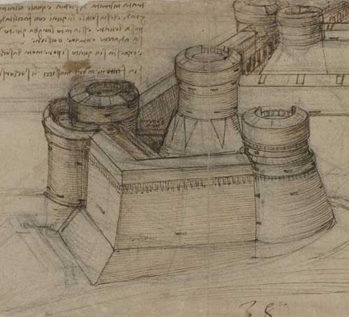Studi terhadap Benteng Persegi 1507 F.117 halaman ganjil dari Codex Atlanticus Leonardo da Vinci