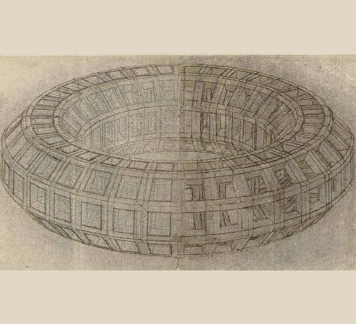 Sketsa dari Mazzocchio sekitar tahun 1510 F.710 halaman ganjil dari Codex Atlanticus Leonardo da Vinci