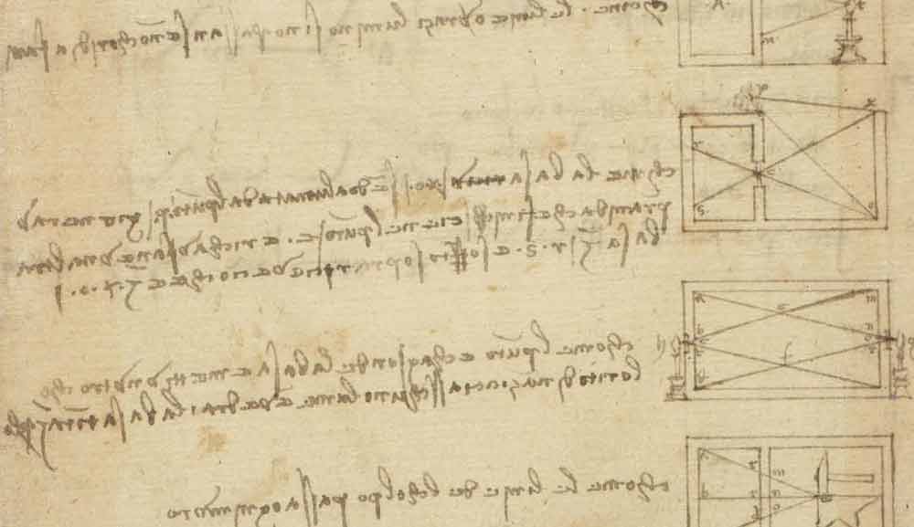 Analogi terhadap Optik dan Akustik dari Gelombang Cahaya dan Gelombang Bunyi sekitar tahun 1467—1490 F.347 halaman ganjil dari Codex Atlanticus Leonardo da Vinci