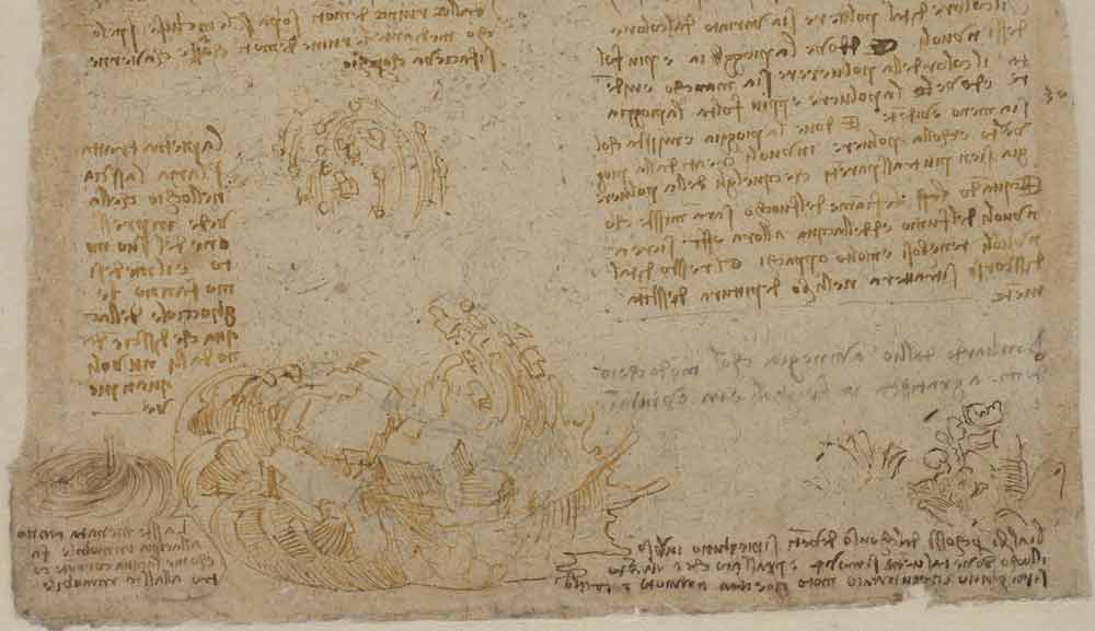 Sketsa Banjir sekitar tahun 1516—1517 F.215 halaman ganjil dari Codex Atlanticus Leonardo da Vinci