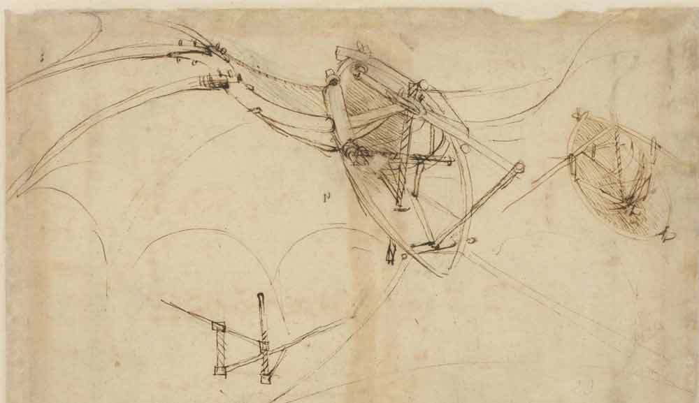 Mesin Terbang tahun 1478—1490 F.860 halaman ganjil dari Codex Atlanticus Leonardo da Vinci