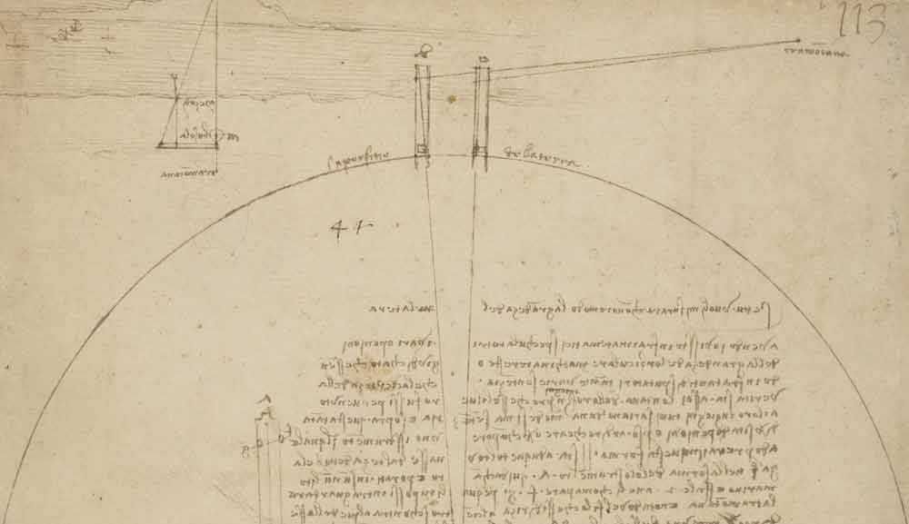 Alat Pengukur Bumi tahun 1490 F.727 halaman ganjil dari Codex Atlanticus Leonardo da Vinci