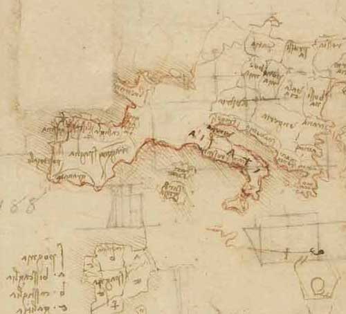 Map of Europe Circa 1515 F.1006 verso  Leonardo da Vinci Codex Atlanticus