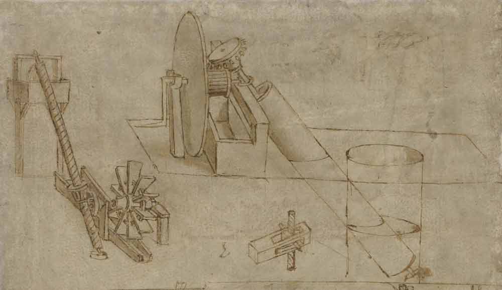 Ulir Archimedes sekitar tahun 1480 F.6 halaman ganjil dari Codex Atlanticus Leonardo da Vinci