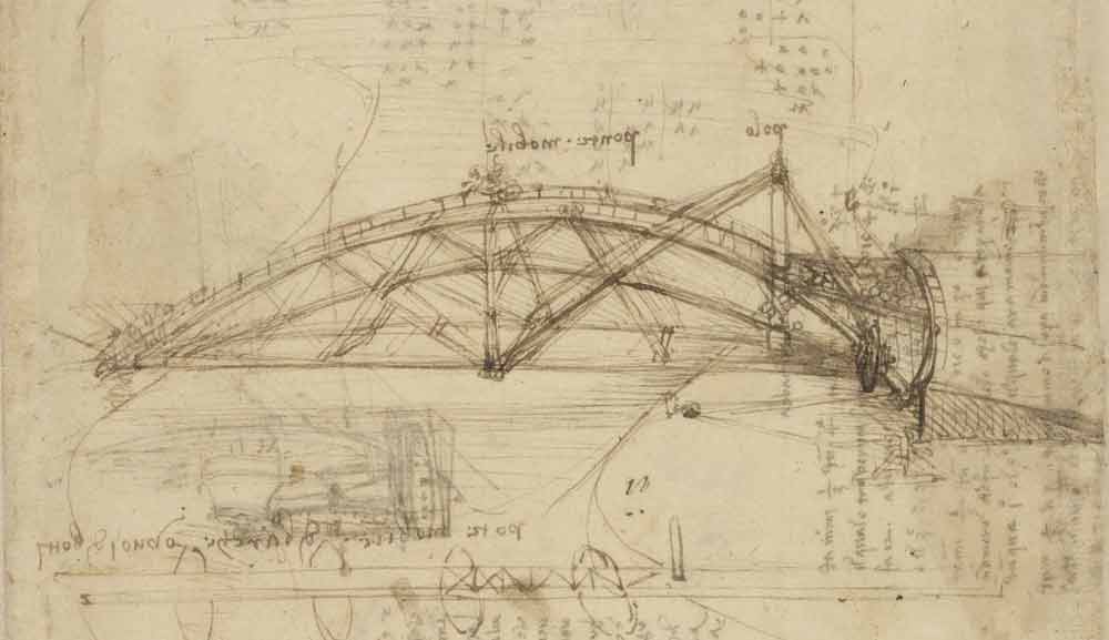 Jembatan Portabel sekitar tahun 1487—1490 F.855 halaman ganjil dari Codex Atlanticus Leonardo da Vinci