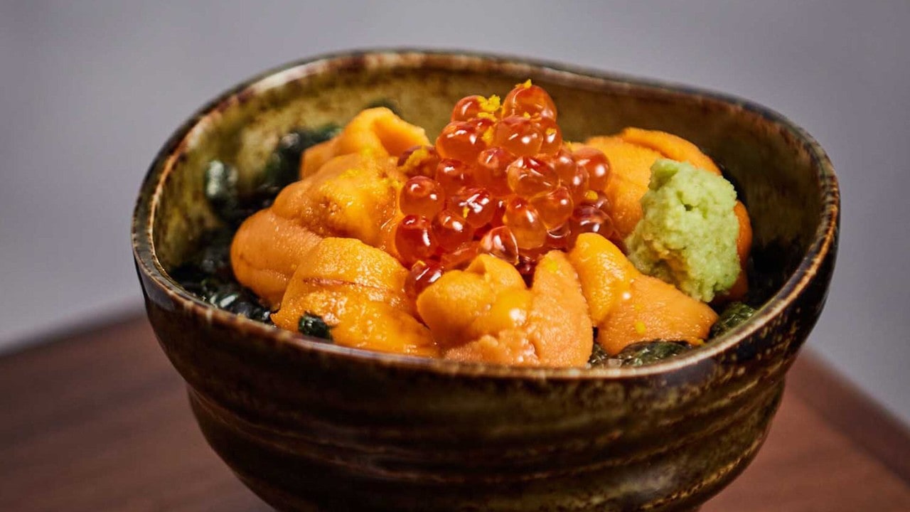 Rice top with uni at Waku Ghin, a Japanese restaurant in Singapore at Marina Bay Sands